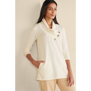 Soft Surroundings Westminster Tunic Sweatshirt Womens Small Ivory Cozy Lounge